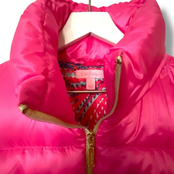 Lilly Pulitzer Vest Womens Small Pink Down Full Zip Allie Packable Vest - Picture 2 of 10